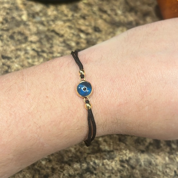 Stainless Steel Gold Plated Adjustable Glass Evil Eye Bracelet - Picture 1 of 3